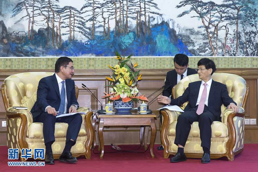 7月19日，中共中央政治局委員、中央政法委書記孟建柱在北京會見烏茲別克斯坦副總理庫奇卡羅夫。 新華社記者崔新鈺攝
