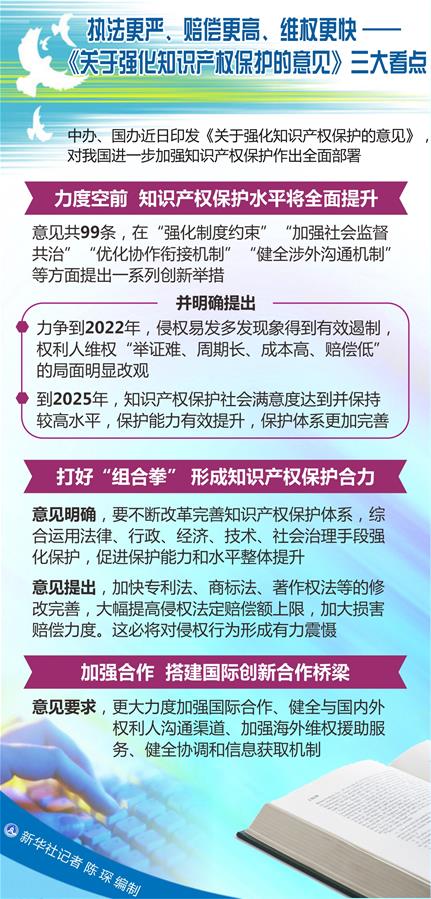 （圖表）[新華調(diào)查]執(zhí)法更嚴(yán)、賠償更高、維權(quán)更快——《關(guān)于強(qiáng)化知識(shí)產(chǎn)權(quán)保護(hù)的意見》三大看點(diǎn)