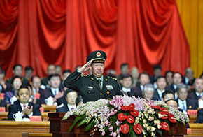 新疆軍區(qū)司令員、軍區(qū)黨委副書記彭勇向現(xiàn)場與會代表致敬