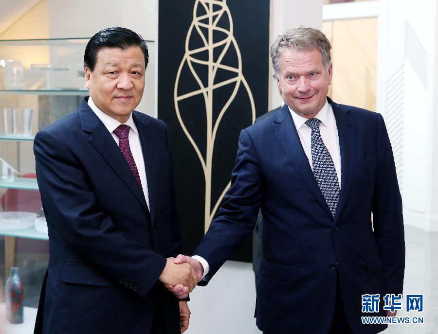 6月12日，中共中央政治局常委、中央書記處書記劉云山在赫爾辛基會見芬蘭總統(tǒng)尼尼斯特。 新華社記者姚大偉攝