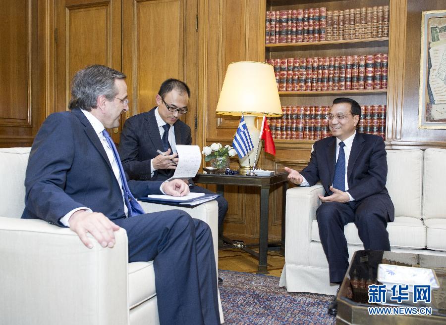 6月19日，國務(wù)院總理李克強(qiáng)在雅典同希臘總理薩馬拉斯舉行會談。新華社記者 王曄 攝