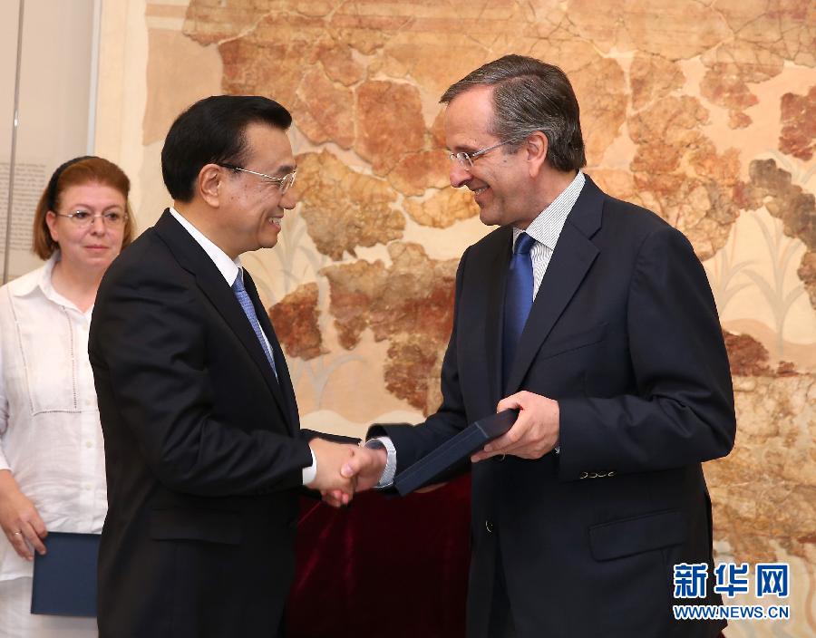 6月21日，國(guó)務(wù)院總理李克強(qiáng)與希臘總理薩馬拉斯共同出席希臘伊拉克利翁博物館新館開館儀式并發(fā)表講話。 新華社記者 龐興雷 攝