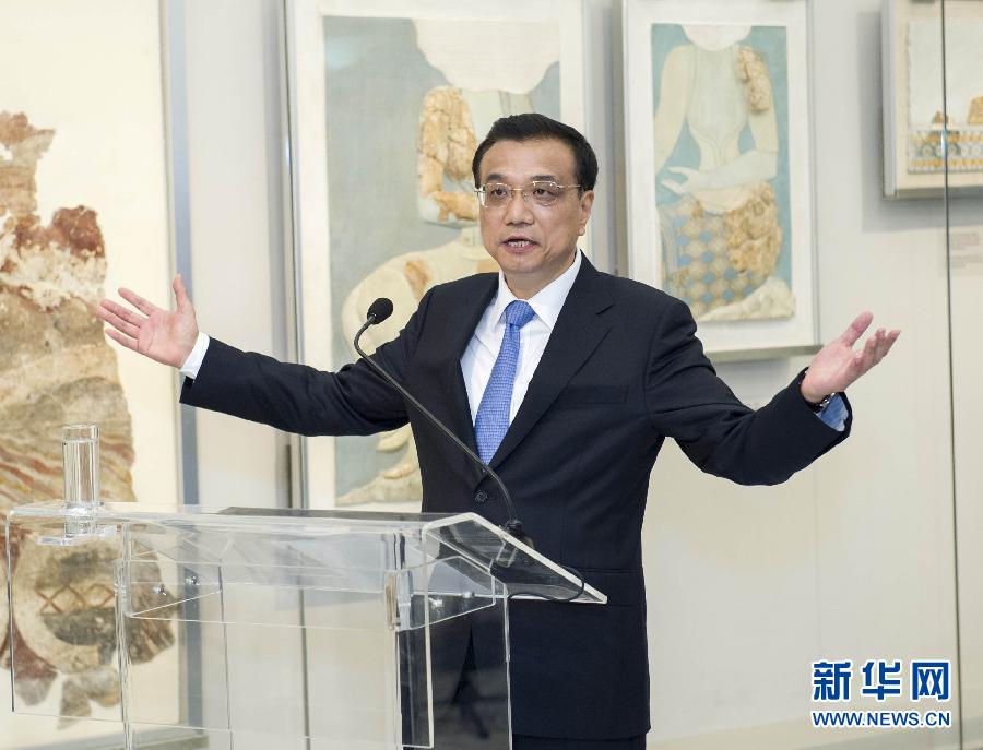 6月21日，國(guó)務(wù)院總理李克強(qiáng)與希臘總理薩馬拉斯共同出席希臘伊拉克利翁博物館新館開館儀式并發(fā)表講話。 新華社記者 王曄 攝