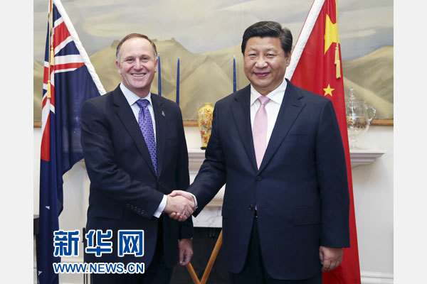 11月20日，國(guó)家主席習(xí)近平在惠靈頓同新西蘭總理約翰·基舉行會(huì)談。 新華社記者 姚大偉 攝