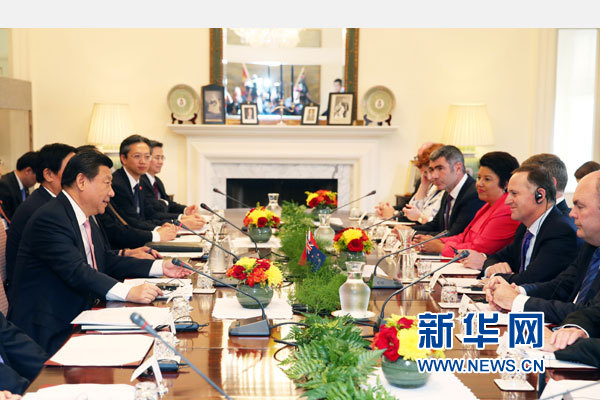 11月20日，中國(guó)國(guó)家主席習(xí)近平在惠靈頓同新西蘭總理約翰·基舉行會(huì)談。 新華社記者 馬占成 攝