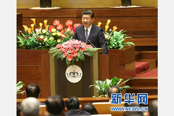 11月6日，中共中央總書記、國家主席習(xí)近平在越南國會(huì)發(fā)表題為《共同譜寫中越友好新篇章》的重要演講。 新華社記者 龐興雷 攝