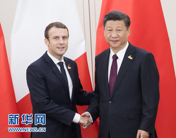 7月8日，國(guó)家主席習(xí)近平在漢堡會(huì)見(jiàn)法國(guó)總統(tǒng)馬克龍。新華社記者 李學(xué)仁 攝